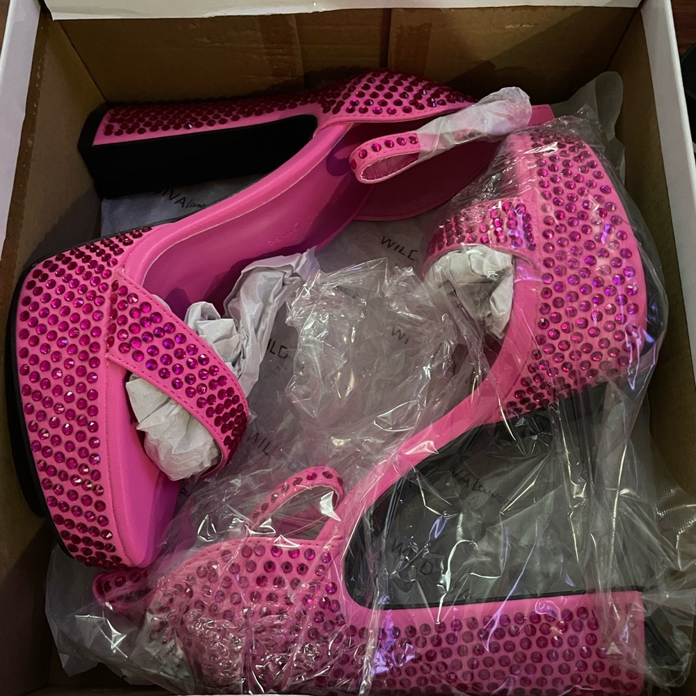 Pink rhinestone platform heels